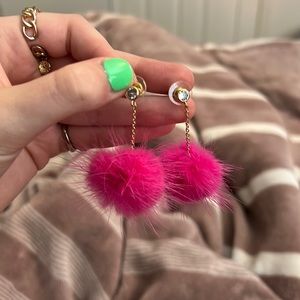 Pink Puff Ball and Gold Earrings